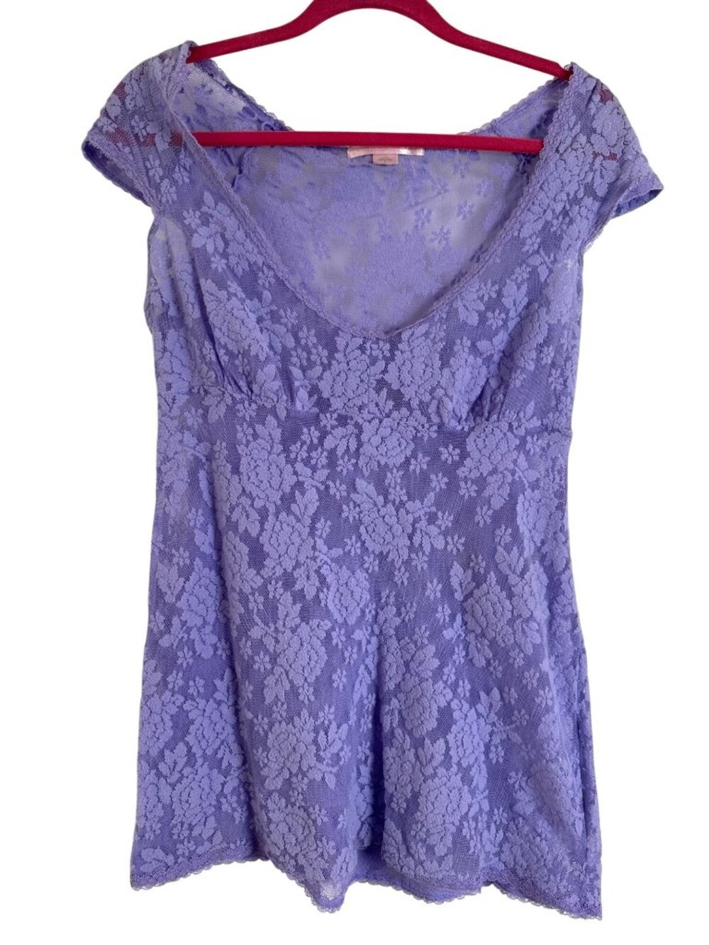 Victorias Secret Lavender Lace Lingerie Slip Cap Sleeves Floral Size L